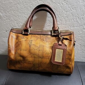Alviero Martini Tan Map Print Boston Handbag